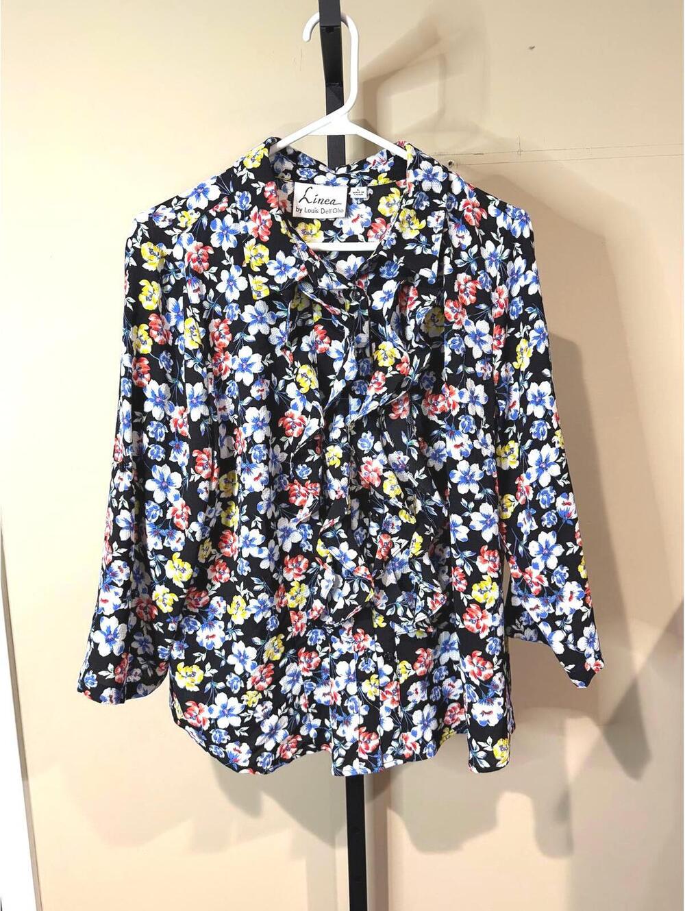 Linea by Louis Dell'Olio Women's Floral Ruffle Blouse L